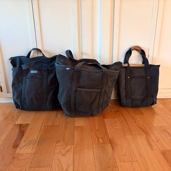 Three 100% Heavy Duty Cotton Canvas Black Zip Tote Bags - Picture 1 of 6